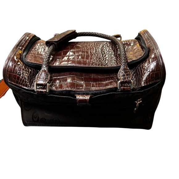 Brighton Lansky Croc-Embossed Leather Weekender Travel Duffle Bag - Picture 4 of 7